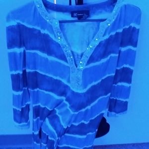 Light blue and navy stripped sequin top